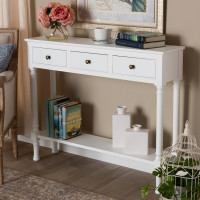 Baxton Studio WERPL-02-White-Console Calvin Classic and Traditional French Farmhouse White Finished Wood 3-Drawer Entryway Console Table